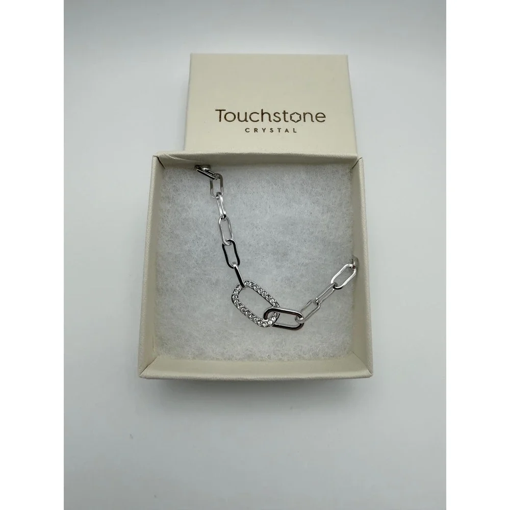 Touchstone Crystal Silver Touch Necklace Paperclip Chain Crystal Link